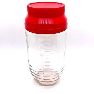 Vintage Jar Anchor Hocking Glass Measuring Container w Red Lid